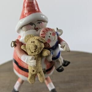 Handmade Santa Christmas Ornament Dangle Skinny Leg OOAK Clay Unique Tradition